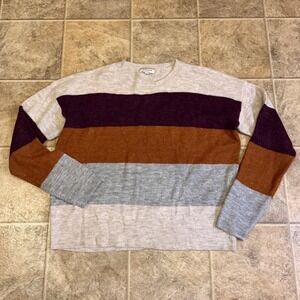 Andree by Unit Womens Striped Colorblock Crew Neck Sweater Rust Burgundy Small
